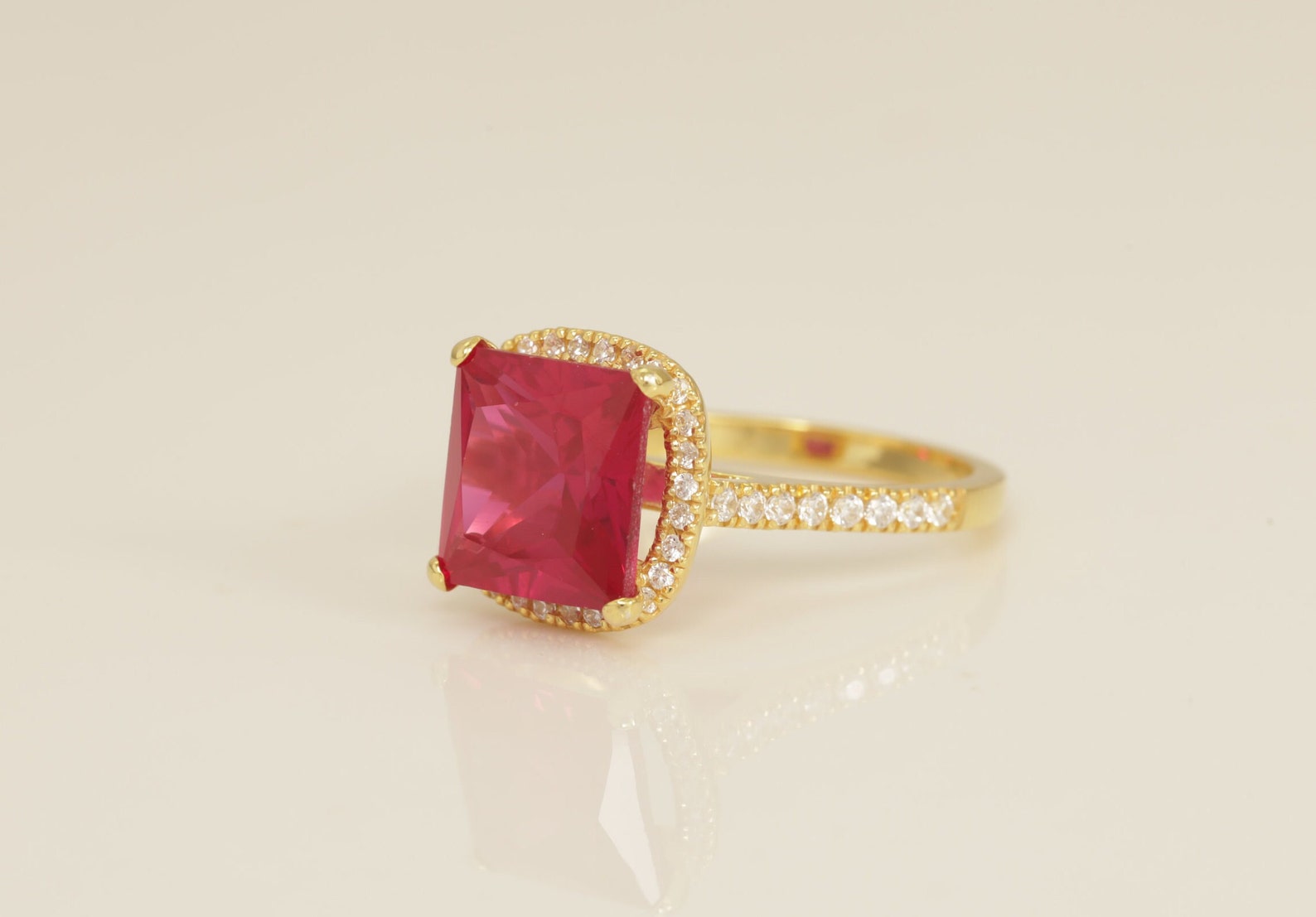 3.0 CT Ruby Engagement Ring, Diamond Halo Ruby Ring, July Birthstone Ring, Anniversary Ring Gift for Her
